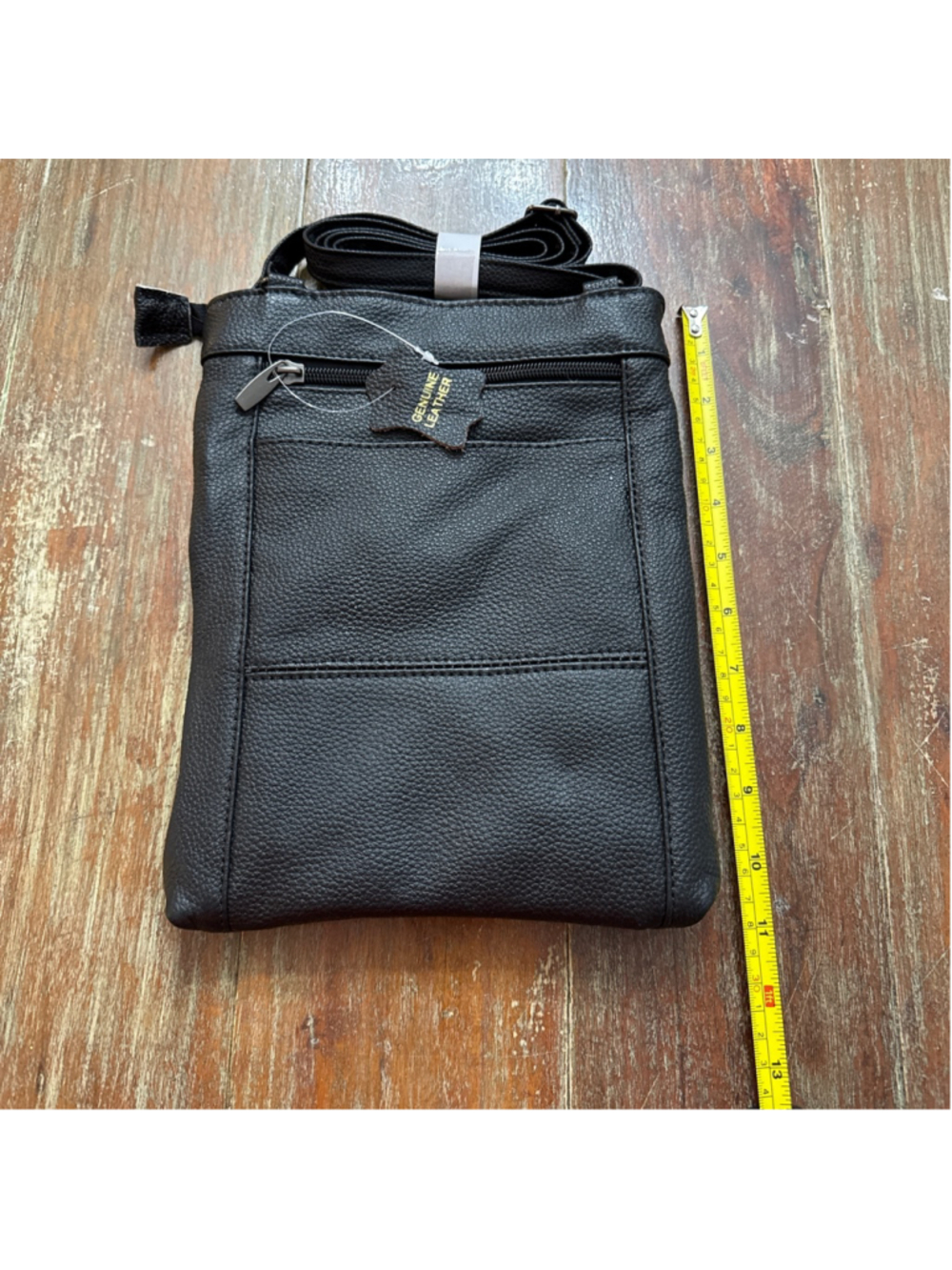 Genuine Leather Crossbody Bag Black Pebble Leather Multi-Zip Travel Pockets - Picture 9 of 9
